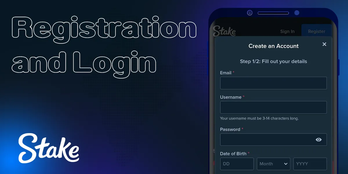 The process of signing up for a new account in the Stake app 