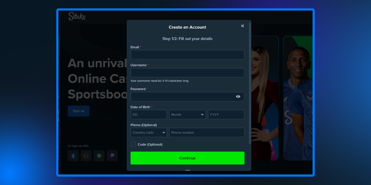 stake casino registration step 2