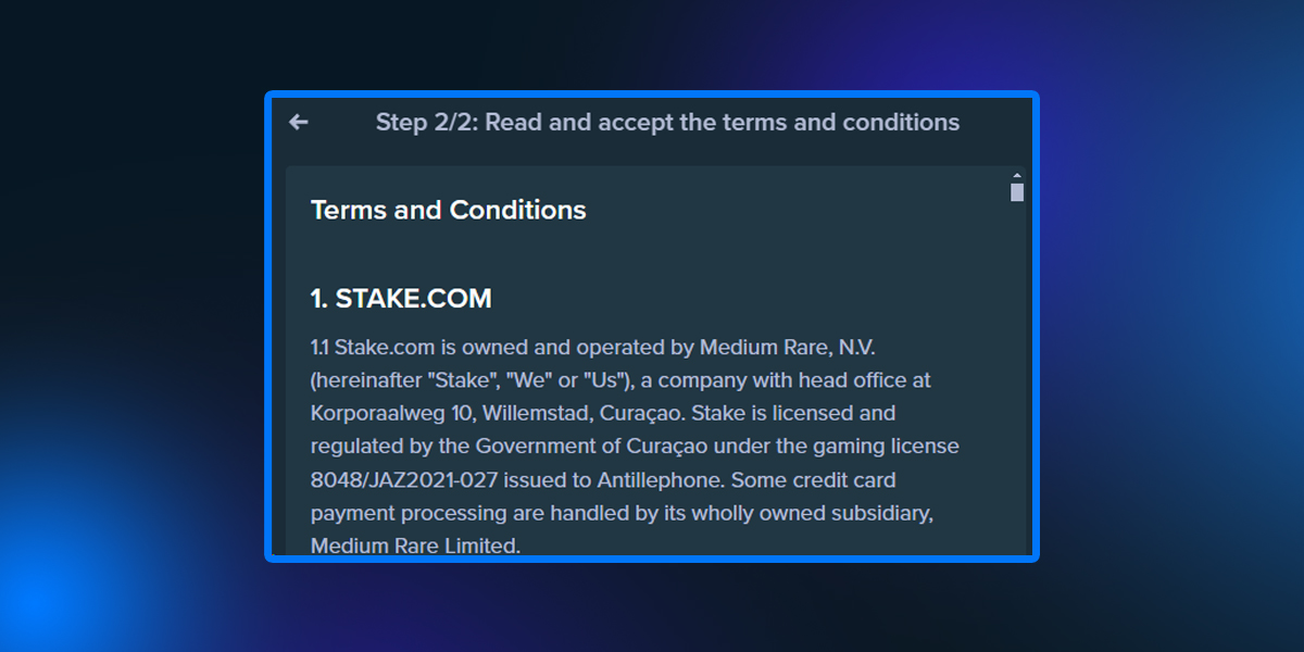 stake casino registration step 6